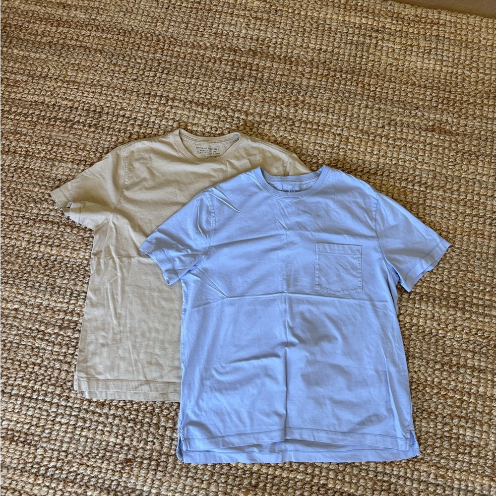 Banana Republic Light Blue and Beige Short Sleeve Pocket Tees